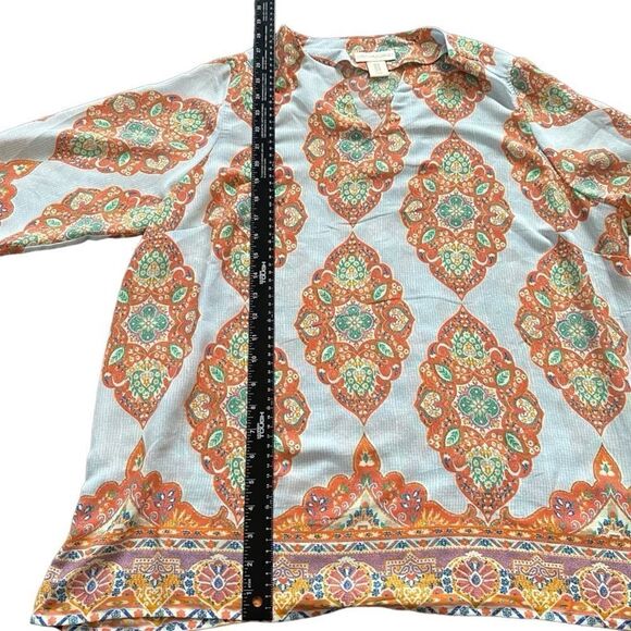CYNTHIA ROWLEY- Blue and Orange Medallion Print Boho Tunic Top, Plus Size 1X - Picture 11 of 12